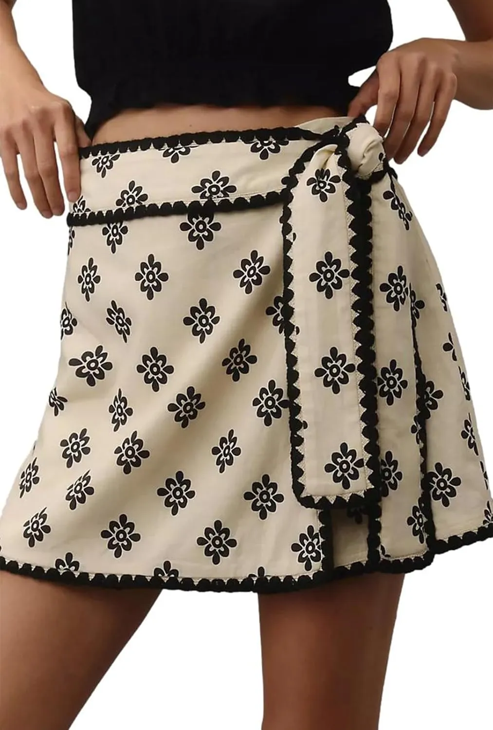 Mini Wrap Skirt Short for Women Flowy Bodycon Print Elastic Waist Fall Casual Beige Skort