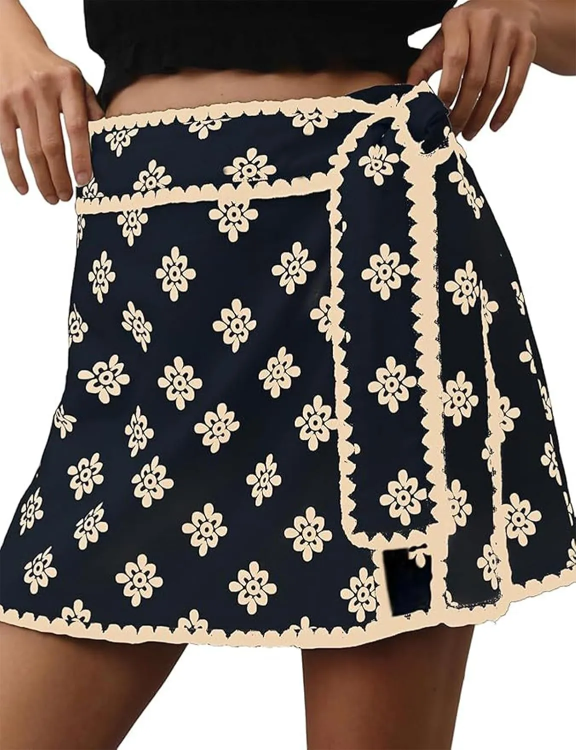 Mini Wrap Skirt Short for Women Flowy Bodycon Print Elastic Waist Fall Casual Beige Skort