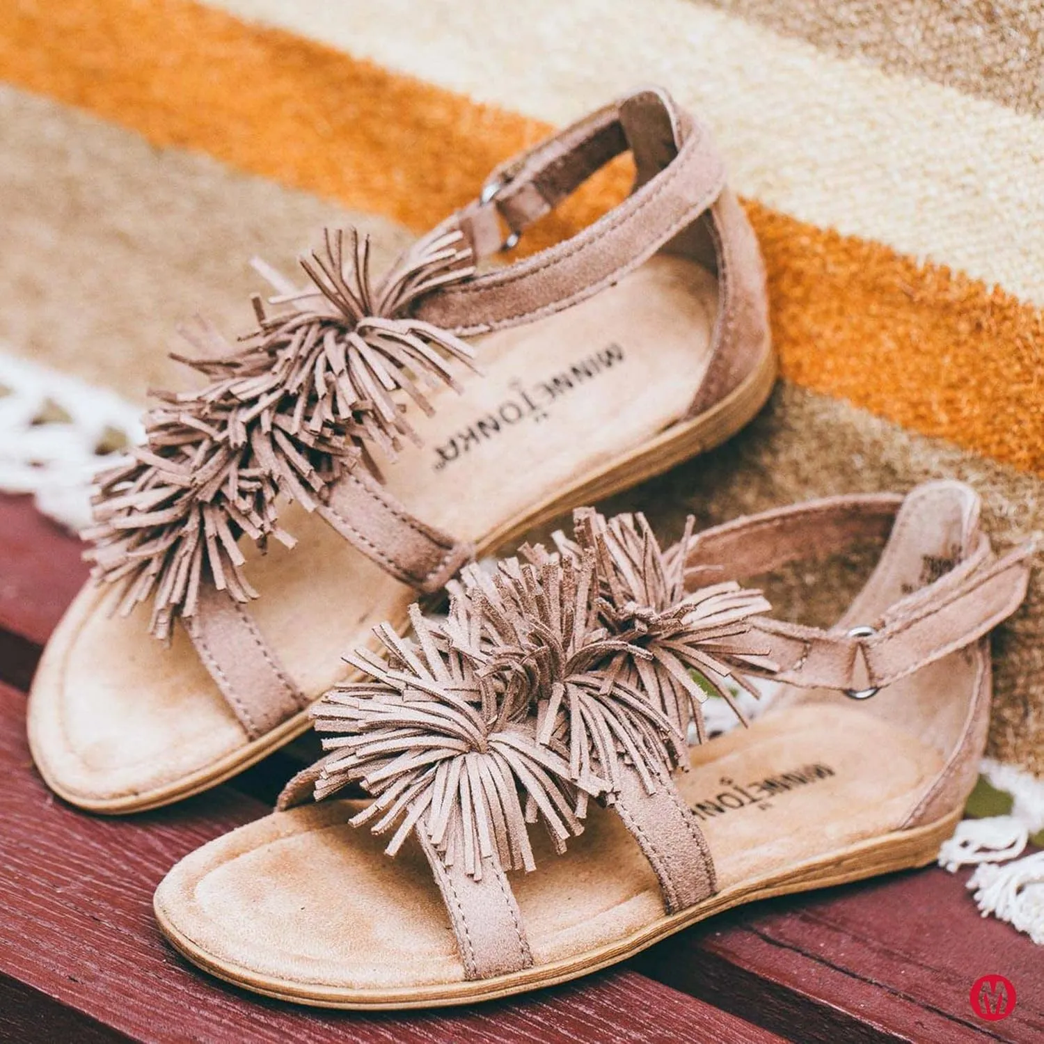 Minnetonka Eloise - Strap Sandals for Toddlers Crafted with Faux Suede Upper, Fabric Lining, Velcro Ankle Strap Closure, Cushioned Footbed, and Rubber Outsole