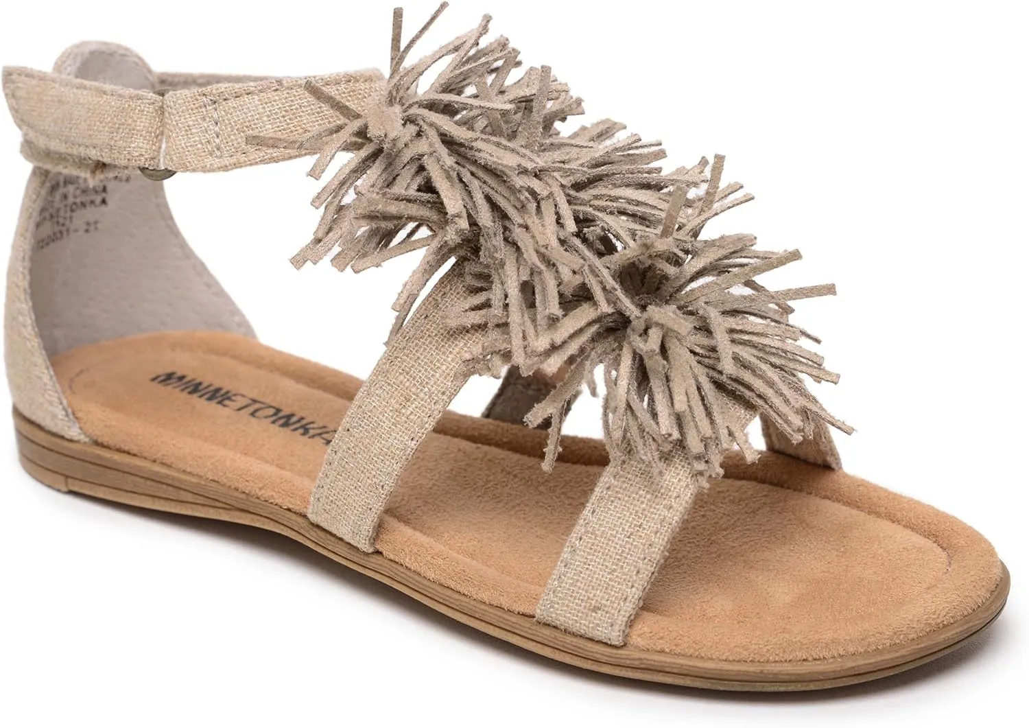 Minnetonka Eloise - Strap Sandals for Toddlers Crafted with Faux Suede Upper, Fabric Lining, Velcro Ankle Strap Closure, Cushioned Footbed, and Rubber Outsole
