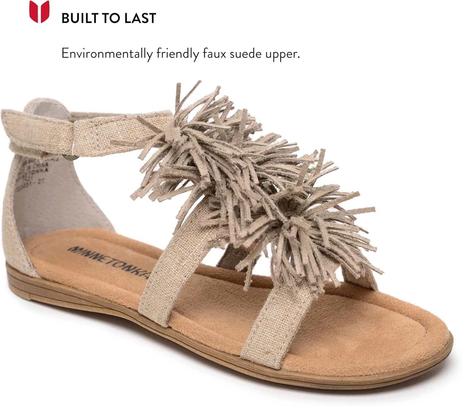 Minnetonka Eloise - Strap Sandals for Toddlers Crafted with Faux Suede Upper, Fabric Lining, Velcro Ankle Strap Closure, Cushioned Footbed, and Rubber Outsole