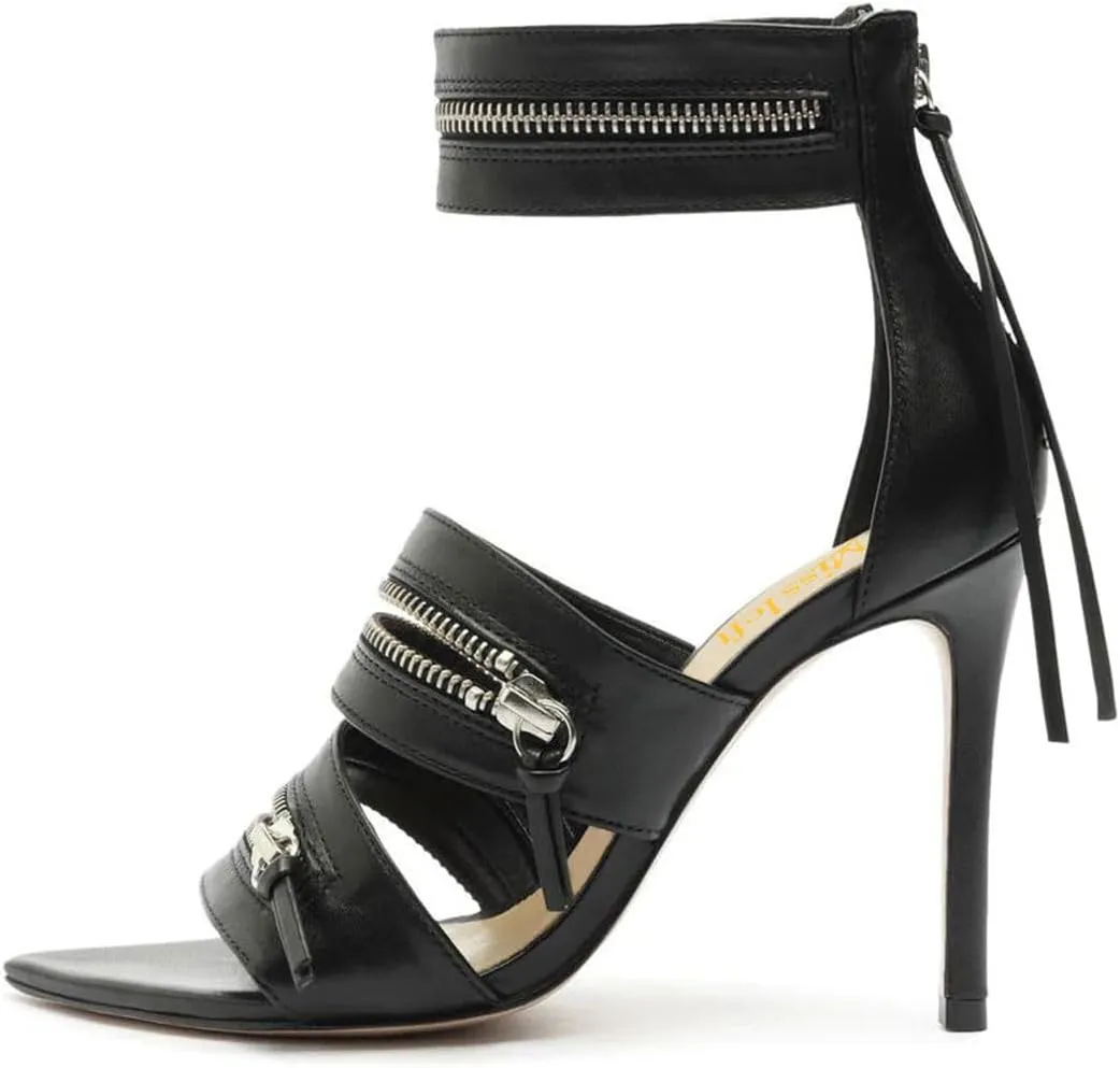 miss left Women Stylish Stiletto Heel Open Pointed Toe Sandals Ankle Wrap Zips High Heel Pumps Sexy Nightclub Shoes Size 4-16 US