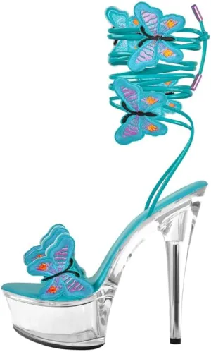 MissHeel Butterfly Heels Clear Platform Lace Up High Heel Sandals