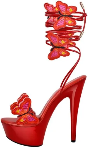 MissHeel Butterfly Heels Lace Up Platform High Heel Sandals