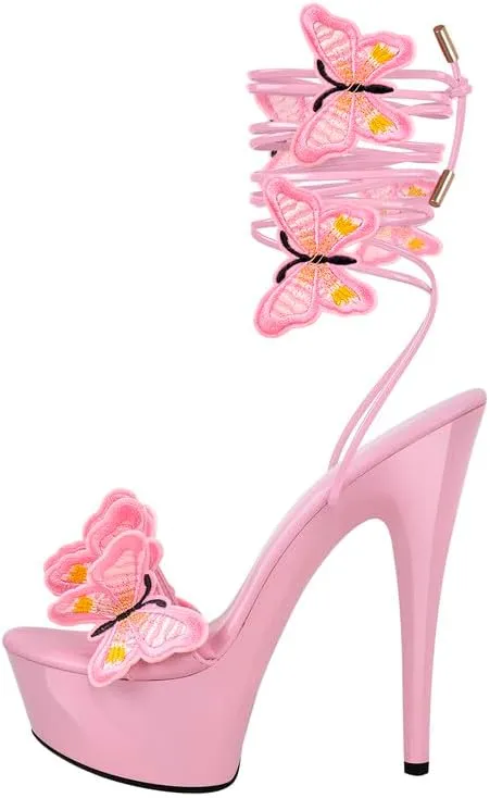 MissHeel Butterfly Heels Lace Up Platform High Heel Sandals
