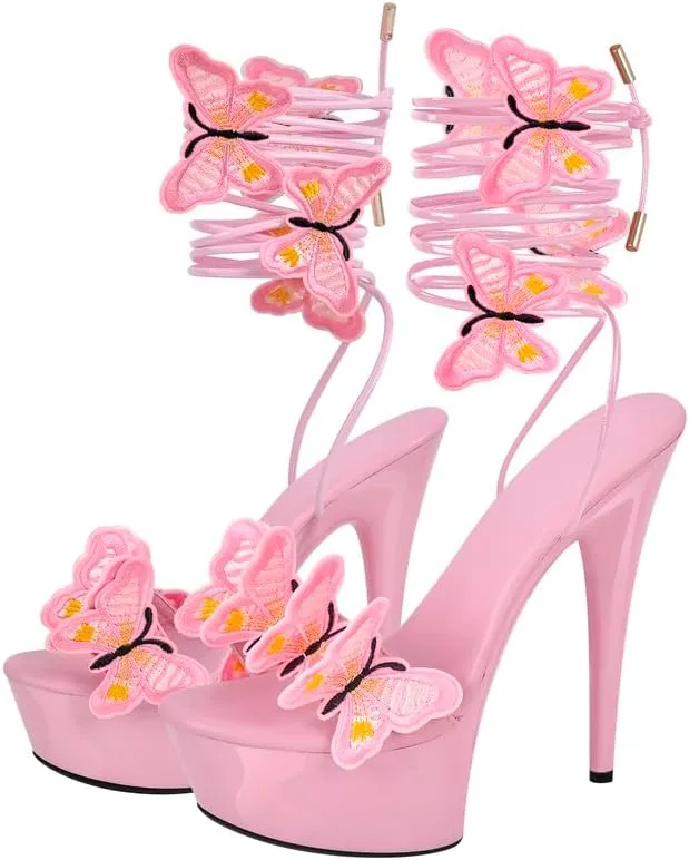 MissHeel Butterfly Heels Lace Up Platform High Heel Sandals