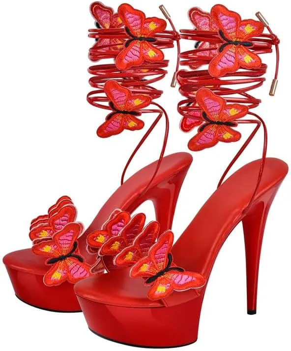 MissHeel Butterfly Heels Lace Up Platform High Heel Sandals