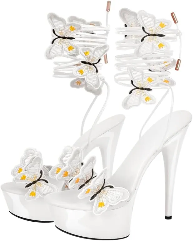 MissHeel Butterfly Heels Lace Up Platform High Heel Sandals