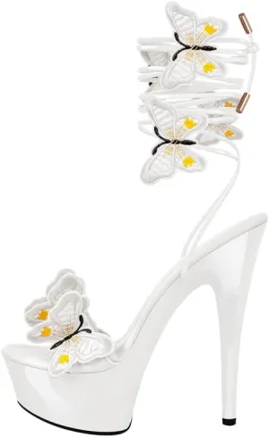 MissHeel Butterfly Heels Lace Up Platform High Heel Sandals