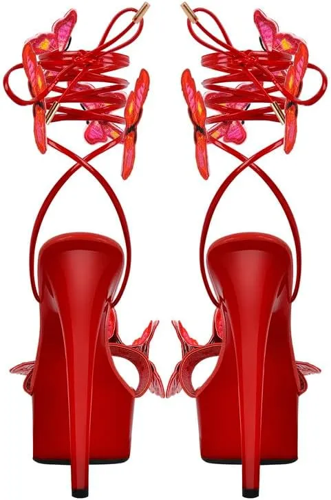 MissHeel Butterfly Heels Lace Up Platform High Heel Sandals