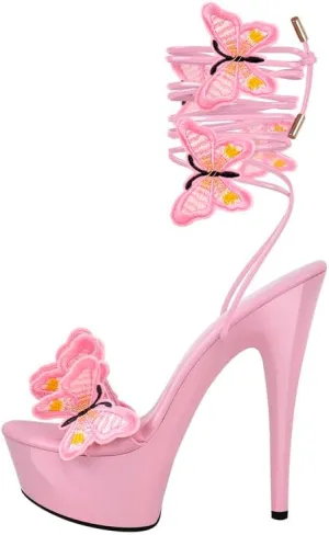 MissHeel Butterfly Heels Lace Up Platform High Heel Sandals