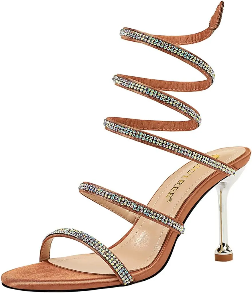 MissHeel Wrap Up Rhinestone Strappy High Heels Sandals 3inch/8cm