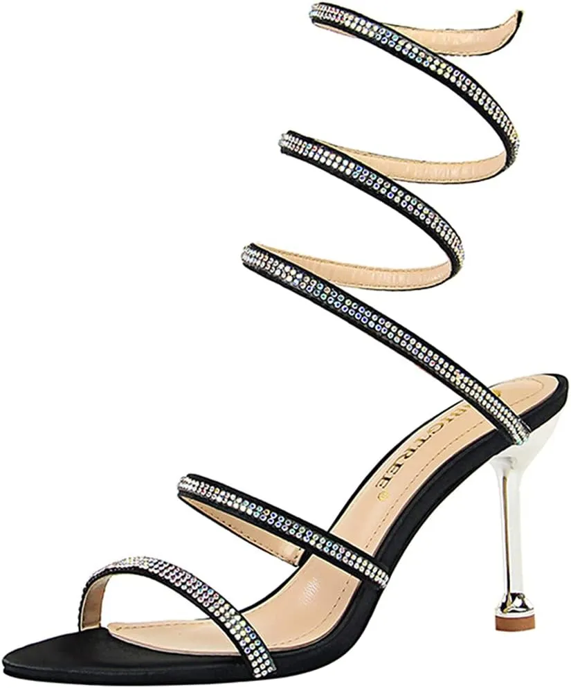 MissHeel Wrap Up Rhinestone Strappy High Heels Sandals 3inch/8cm