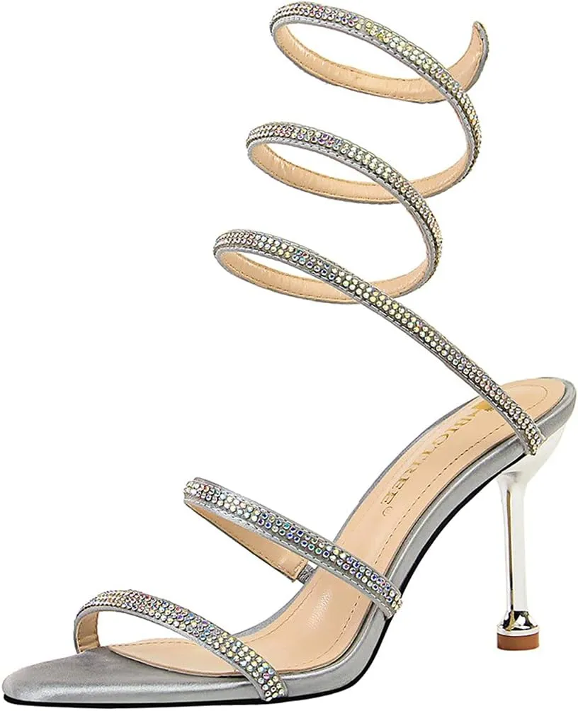 MissHeel Wrap Up Rhinestone Strappy High Heels Sandals 3inch/8cm