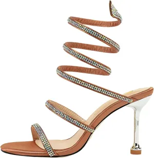 MissHeel Wrap Up Rhinestone Strappy High Heels Sandals 3inch/8cm