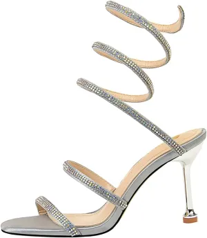 MissHeel Wrap Up Rhinestone Strappy High Heels Sandals 3inch/8cm