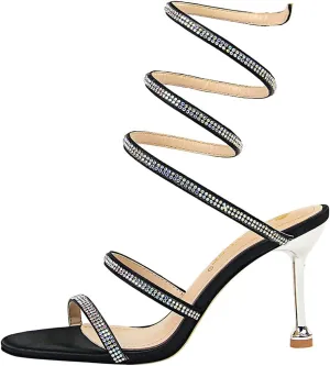 MissHeel Wrap Up Rhinestone Strappy High Heels Sandals 3inch/8cm
