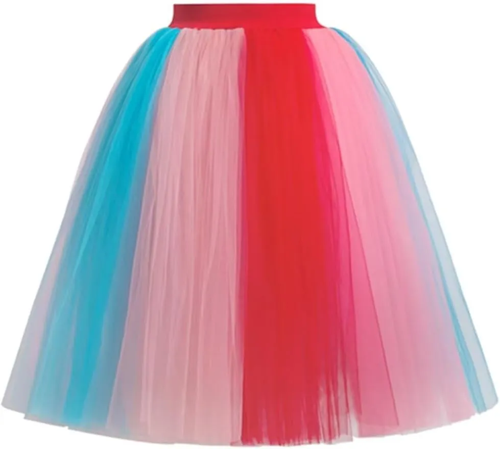 MisShow Womens Rainbow Tutu Skirt Layered Tulle Skirt Girls Colorful Halloween Costumes Tutu