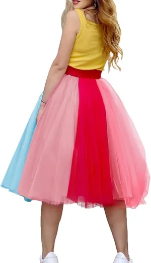 MisShow Womens Rainbow Tutu Skirt Layered Tulle Skirt Girls Colorful Halloween Costumes Tutu