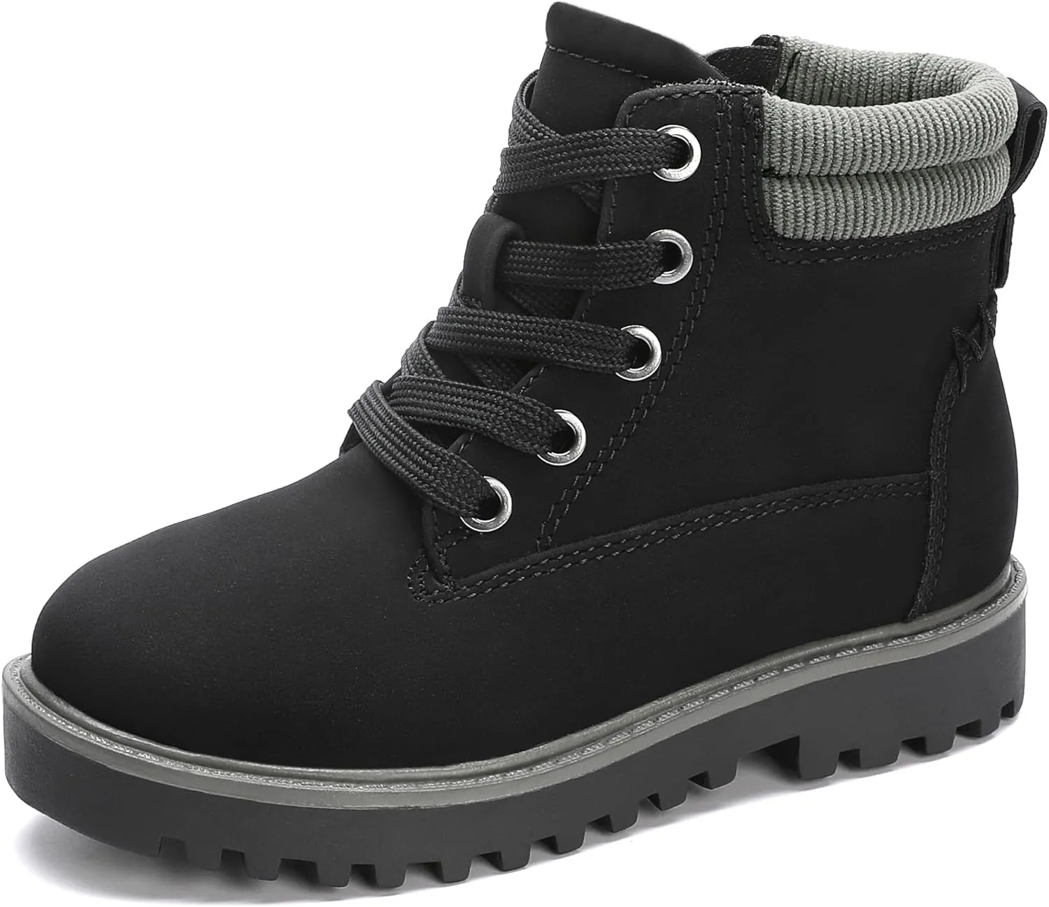 MIXIN Girls Boys Combat Hiking Snow Boots Waterproof Non-Slip Fashion Work Ankle Boots with Lace Up Side Zipper for Little Big Kids