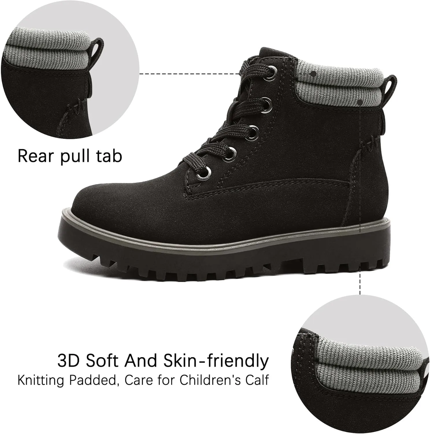 MIXIN Girls Boys Combat Hiking Snow Boots Waterproof Non-Slip Fashion Work Ankle Boots with Lace Up Side Zipper for Little Big Kids