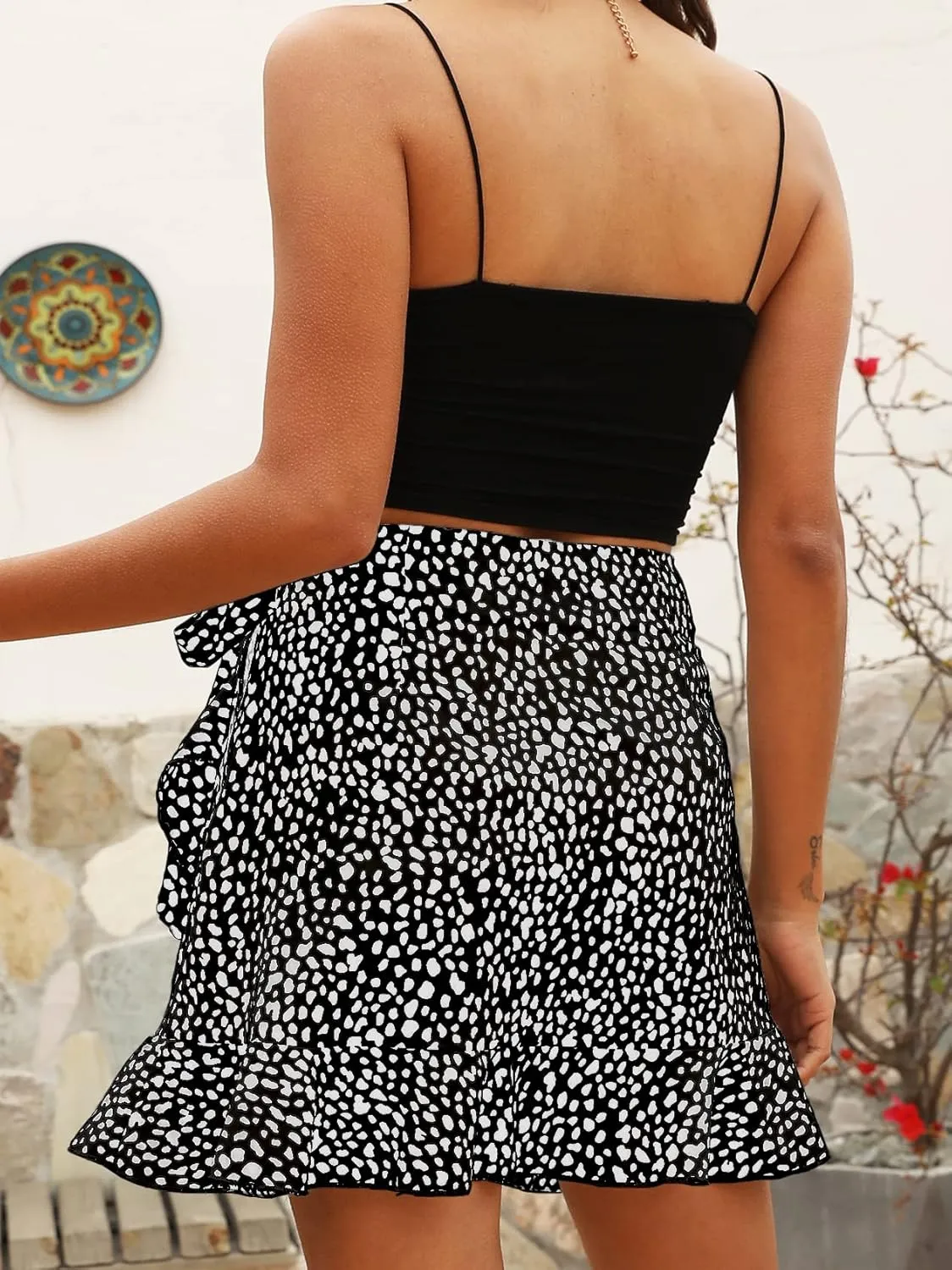 Naggoo Women's Summer Wrap Floral High Waist Ruffle Short Mini Skirts