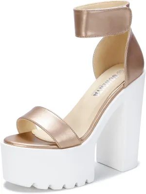 OCHENTA Womens Fashion Platform Sandals Chunky Heels Lug Sole Block High Heel Comfortable Sexy Heels