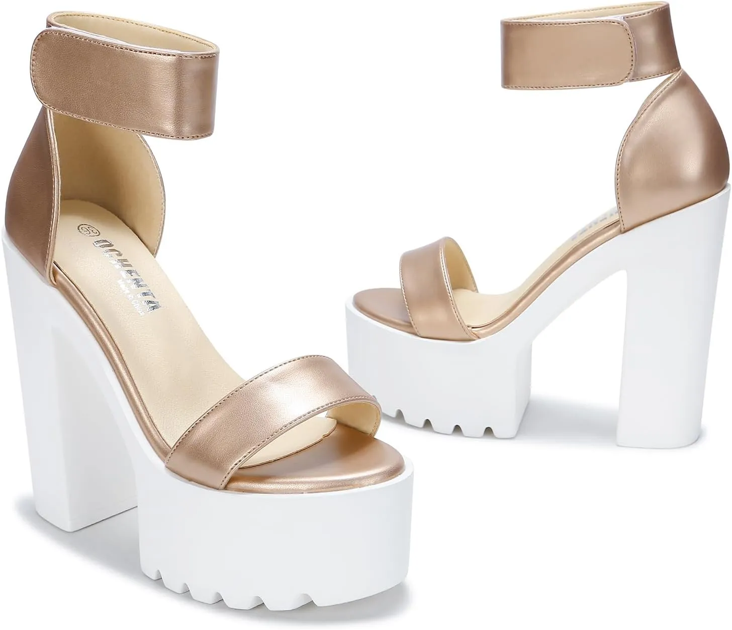 OCHENTA Womens Fashion Platform Sandals Chunky Heels Lug Sole Block High Heel Comfortable Sexy Heels