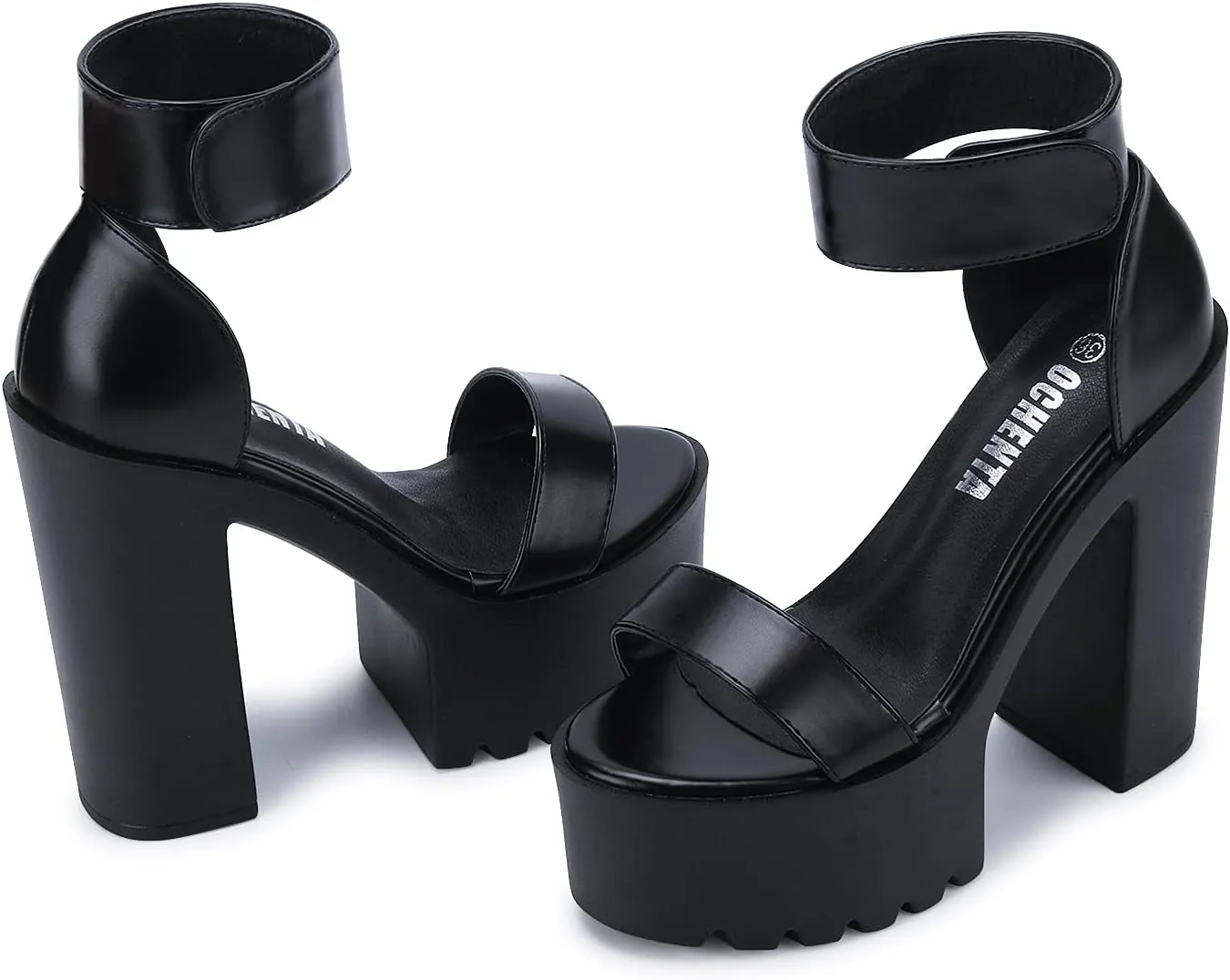 OCHENTA Womens Fashion Platform Sandals Chunky Heels Lug Sole Block High Heel Comfortable Sexy Heels