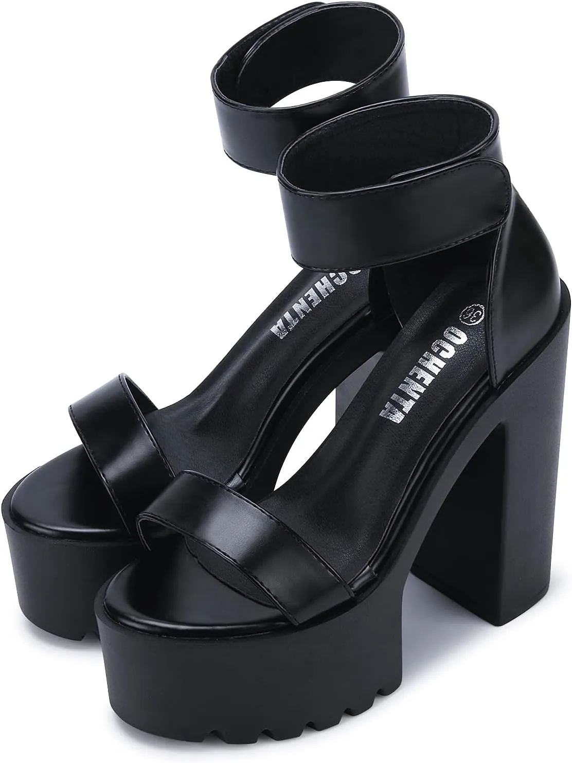 OCHENTA Womens Fashion Platform Sandals Chunky Heels Lug Sole Block High Heel Comfortable Sexy Heels