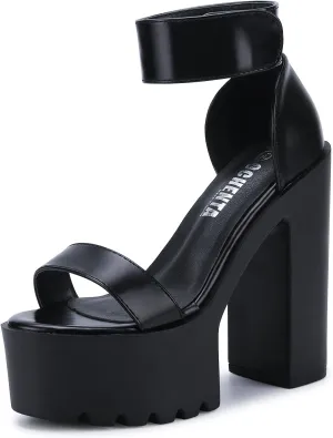OCHENTA Womens Fashion Platform Sandals Chunky Heels Lug Sole Block High Heel Comfortable Sexy Heels