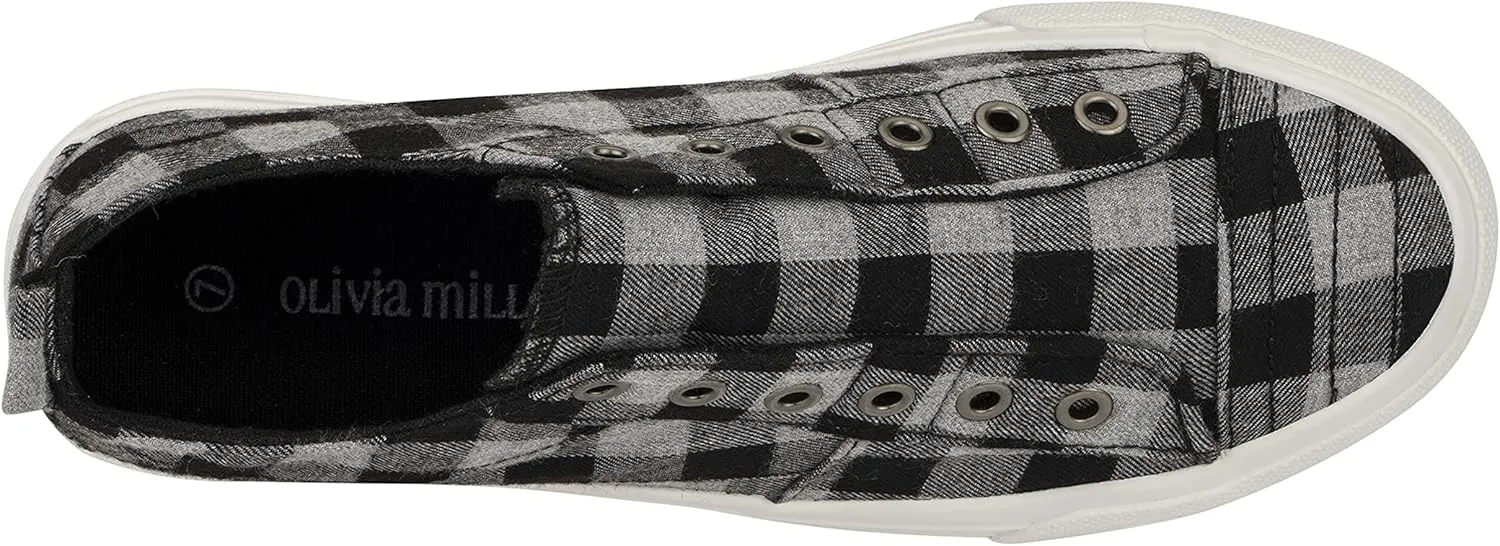 Olivia Miller Women's Fashion Shoes, Plaid Rubber Sole Slip On Round Toe Casual Classic Comfortable Low Top Flat Loafers Fashion Sneakers