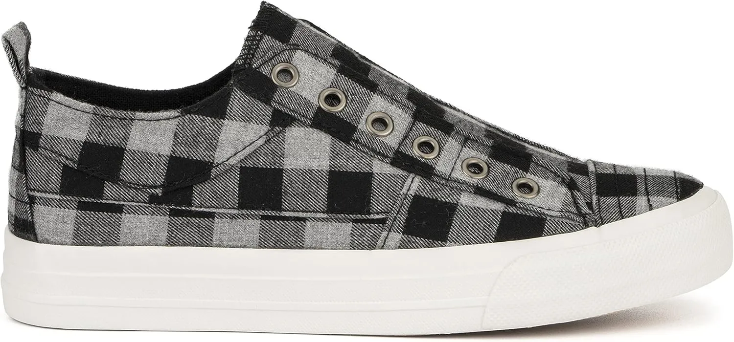 Olivia Miller Women's Fashion Shoes, Plaid Rubber Sole Slip On Round Toe Casual Classic Comfortable Low Top Flat Loafers Fashion Sneakers