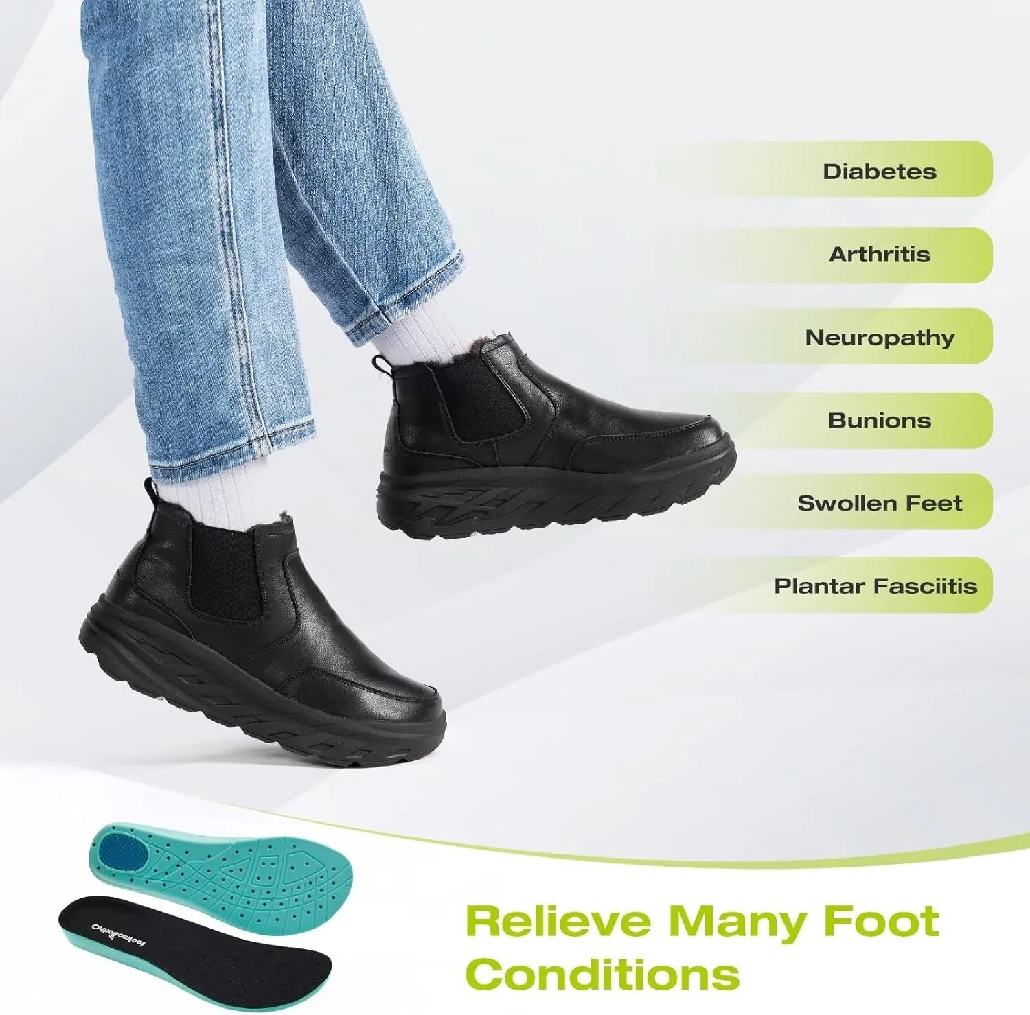OrthoComfoot Women's Orthopedic Wide Leather Winter Ankle Boots: Comfortable Arch Support Dress Shoes for Diabetic, Casual Plantar Fasciitis Orthotic Walking Shoes for Foot and Heel Pain Relief