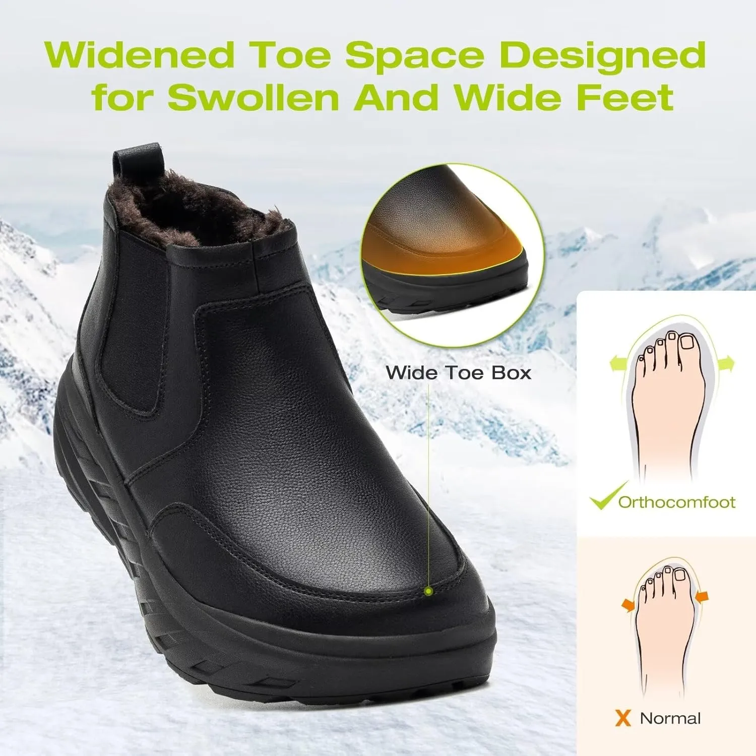 OrthoComfoot Women's Orthopedic Wide Leather Winter Ankle Boots: Comfortable Arch Support Dress Shoes for Diabetic, Casual Plantar Fasciitis Orthotic Walking Shoes for Foot and Heel Pain Relief