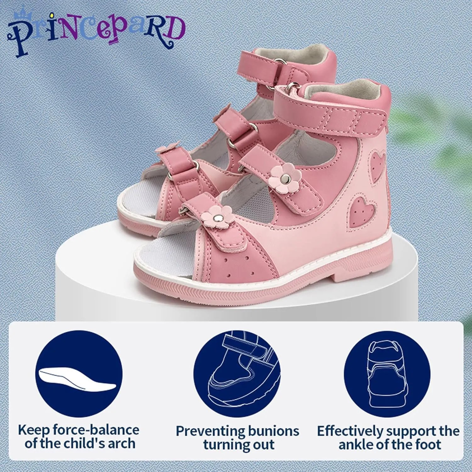 Orthopedic Sandals for Kids with Hollowed Out Heart Pattern,Kids Corrective Shoes with High Back and Arch Support