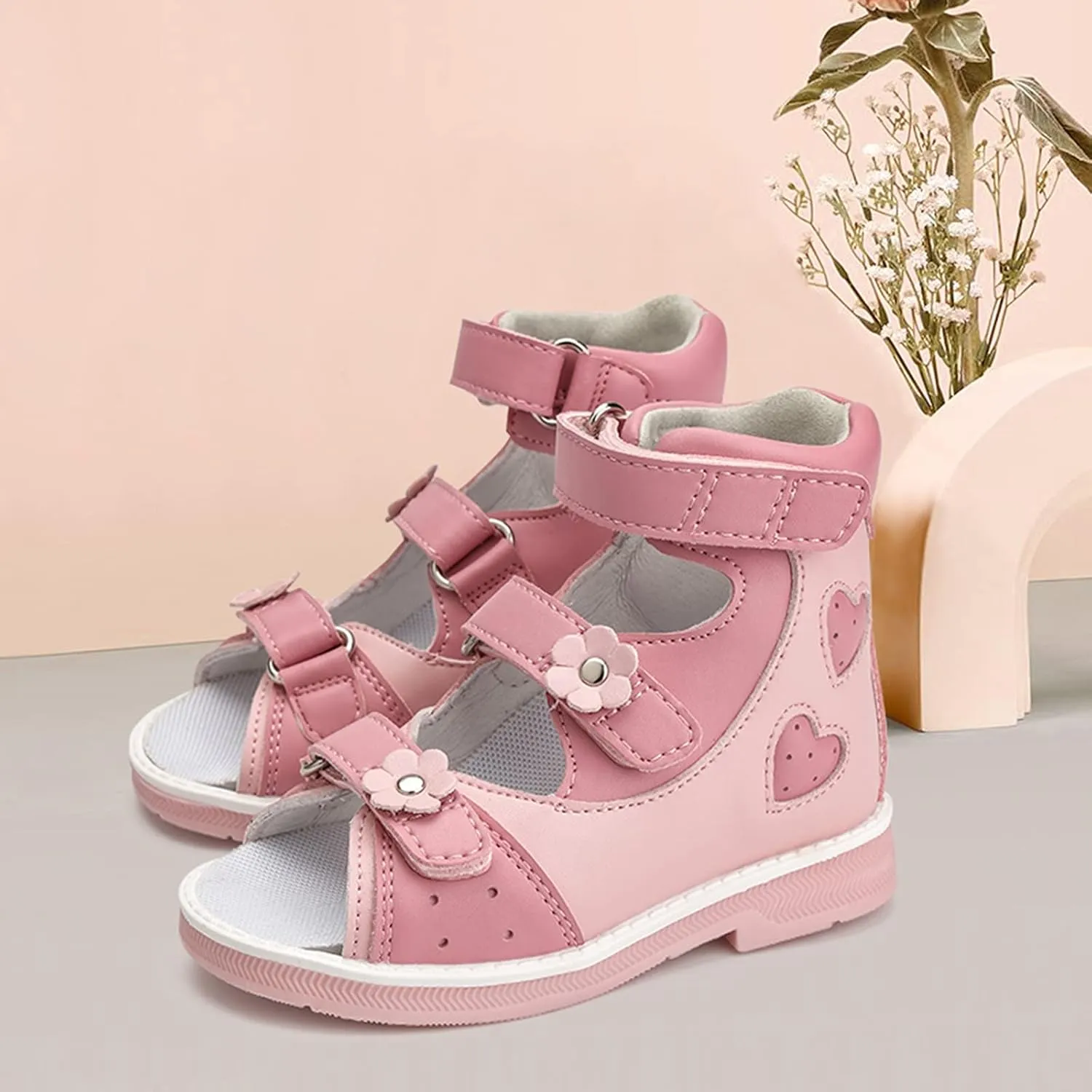Orthopedic Sandals for Kids with Hollowed Out Heart Pattern,Kids Corrective Shoes with High Back and Arch Support