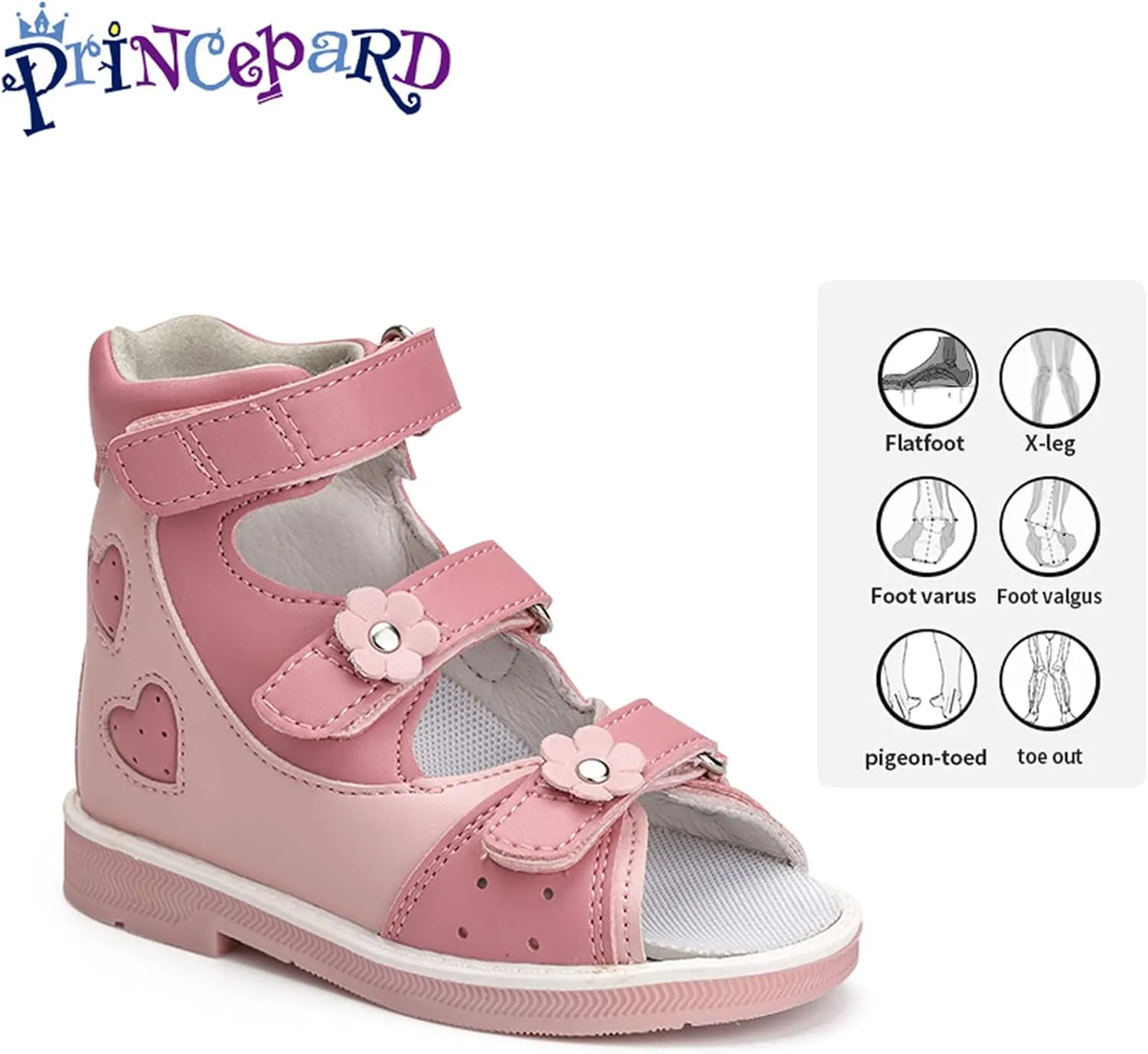 Orthopedic Sandals for Kids with Hollowed Out Heart Pattern,Kids Corrective Shoes with High Back and Arch Support