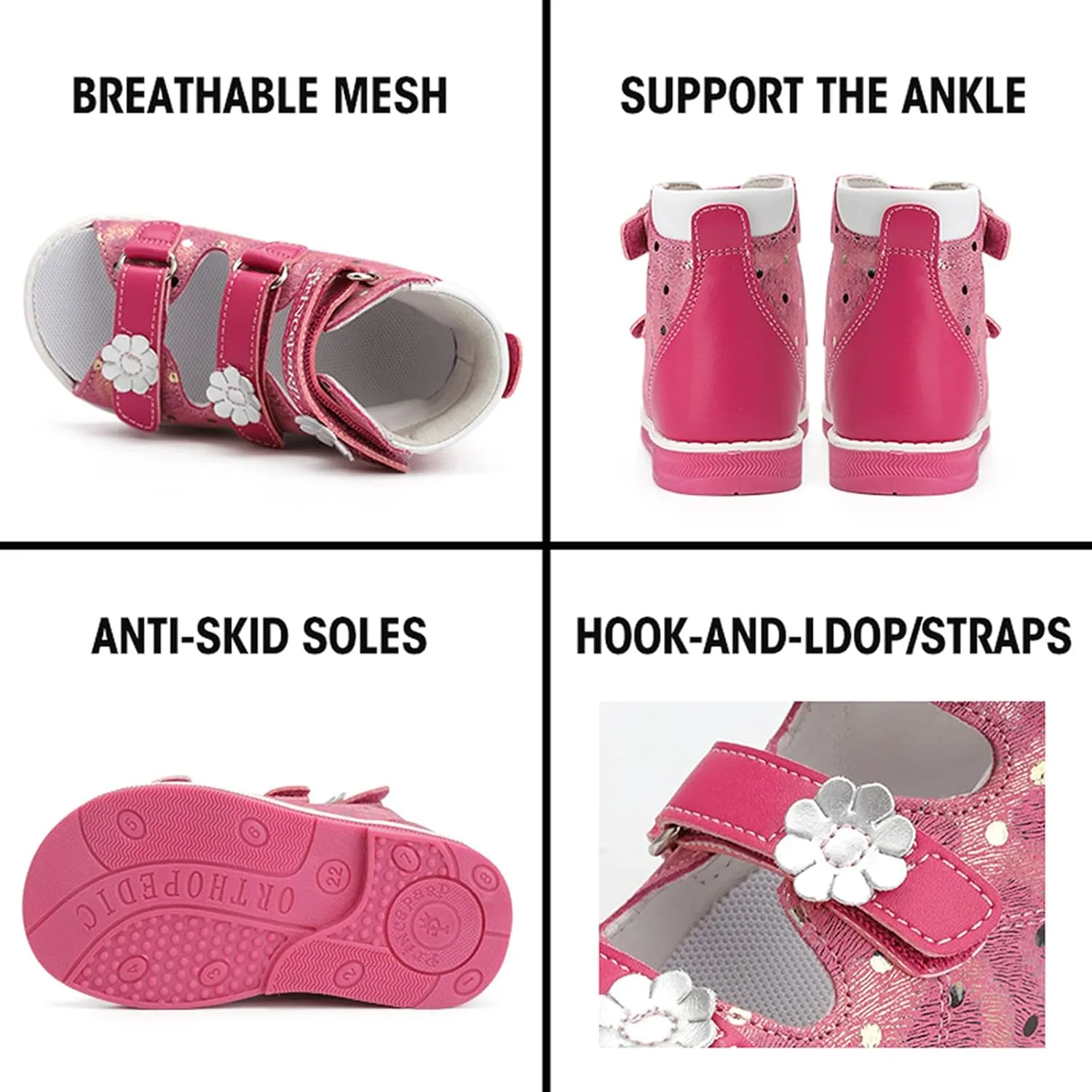 Orthopedic Sandals for Toddlers with High Back,Kids Red Corrective Shoes for Girls with Ankle and Arch Support