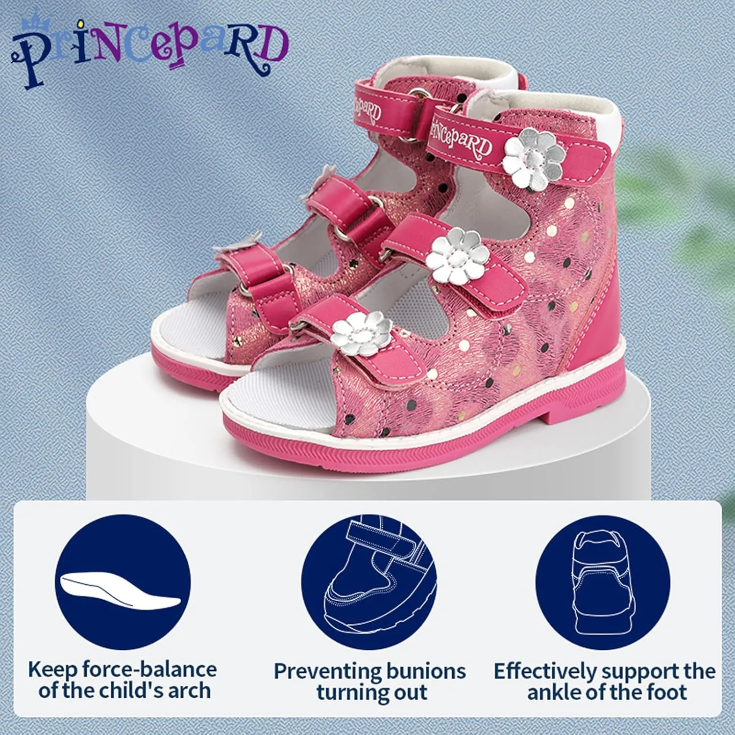 Orthopedic Sandals for Toddlers with High Back,Kids Red Corrective Shoes for Girls with Ankle and Arch Support