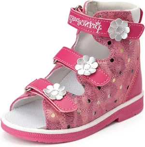 Orthopedic Sandals for Toddlers with High Back,Kids Red Corrective Shoes for Girls with Ankle and Arch Support