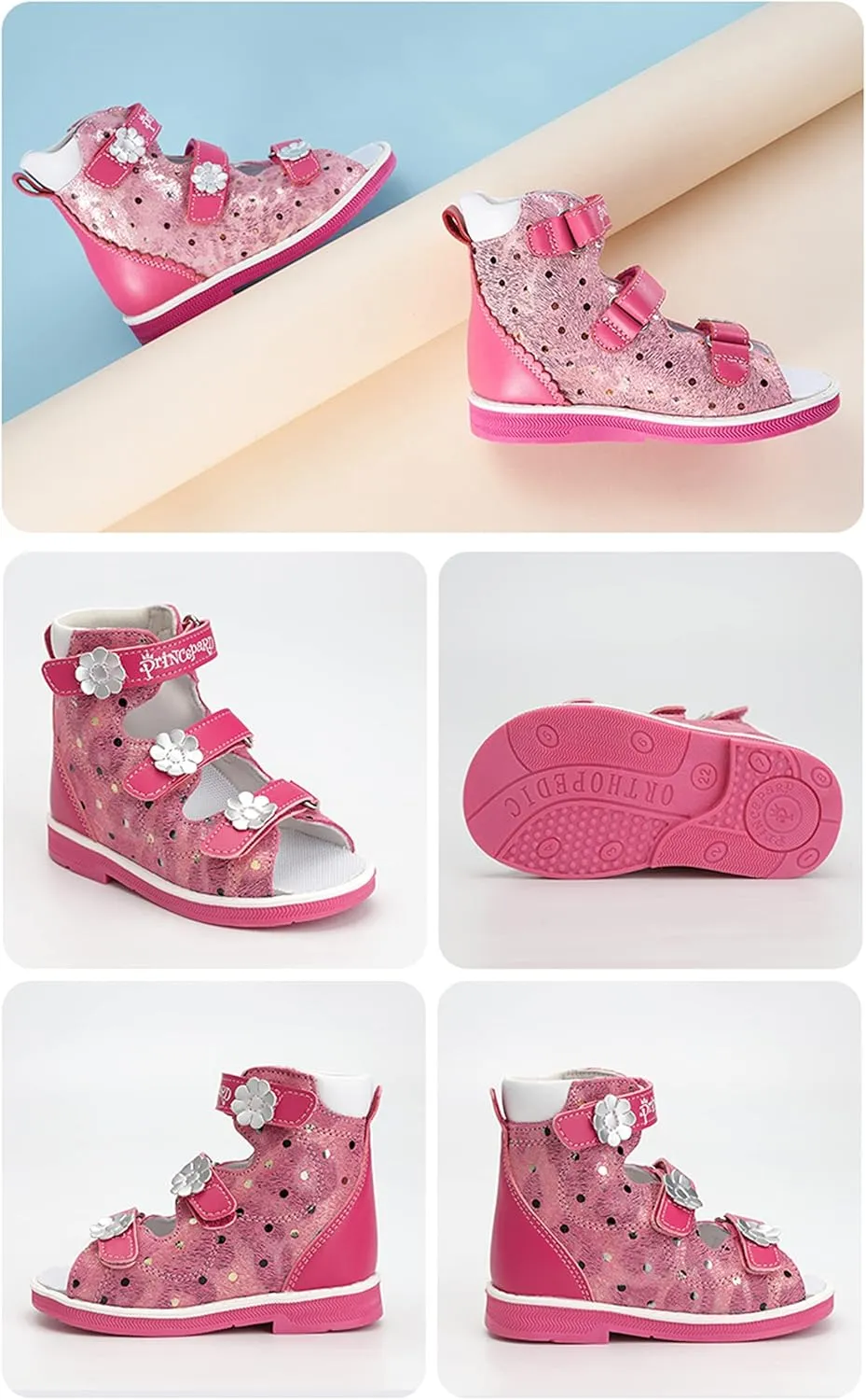 Orthopedic Sandals for Toddlers with High Back,Kids Red Corrective Shoes for Girls with Ankle and Arch Support