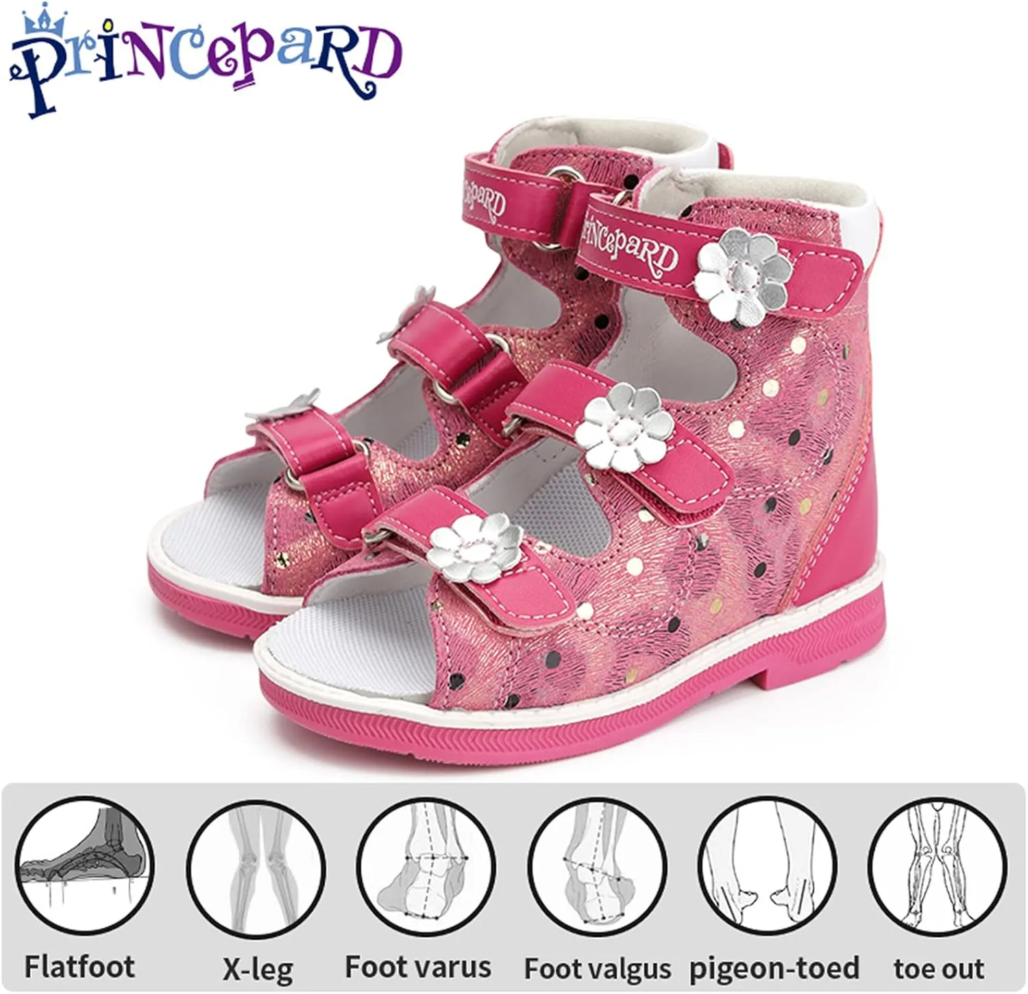 Orthopedic Sandals for Toddlers with High Back,Kids Red Corrective Shoes for Girls with Ankle and Arch Support