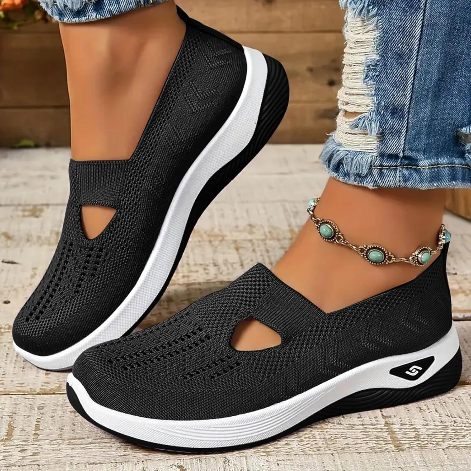 Orthopedic Shoes for Women, Women's Lightweight Slip-On Slip-On Knitted Sneakers, Comfortable Fashion Flat Walking Shoes for Women Breathable Sock Mesh Loafers Orthowalkway Womens Shoes
