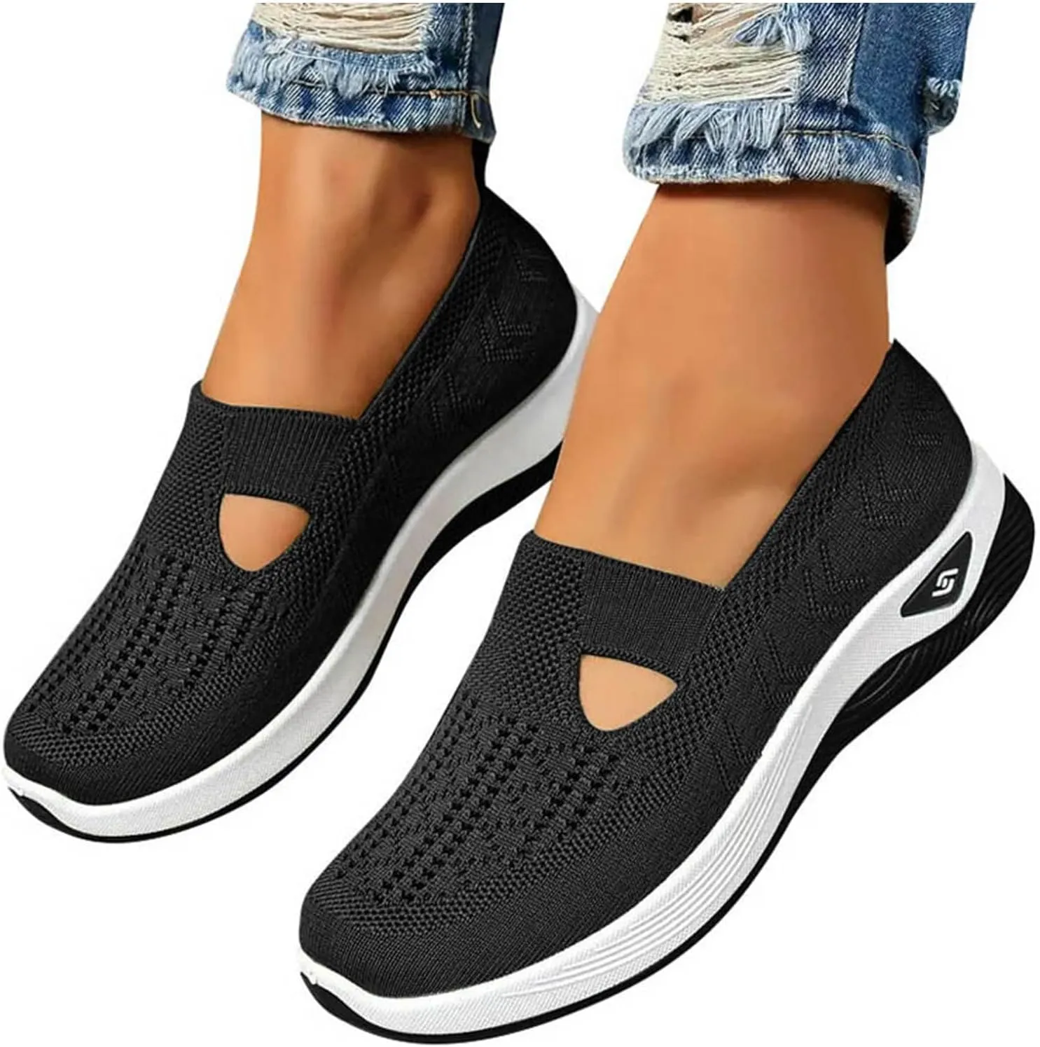 Orthopedic Shoes for Women, Women's Lightweight Slip-On Slip-On Knitted Sneakers, Comfortable Fashion Flat Walking Shoes for Women Breathable Sock Mesh Loafers Orthowalkway Womens Shoes