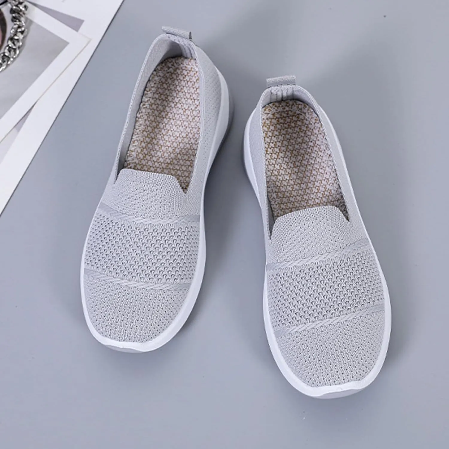 Orthopedic Sneakers for Women Summer Breathable Mesh Slip On Soft Sole Walking Shoes Lightweight Casual Comfortable Fashion Tennis Shoes with Arch Support