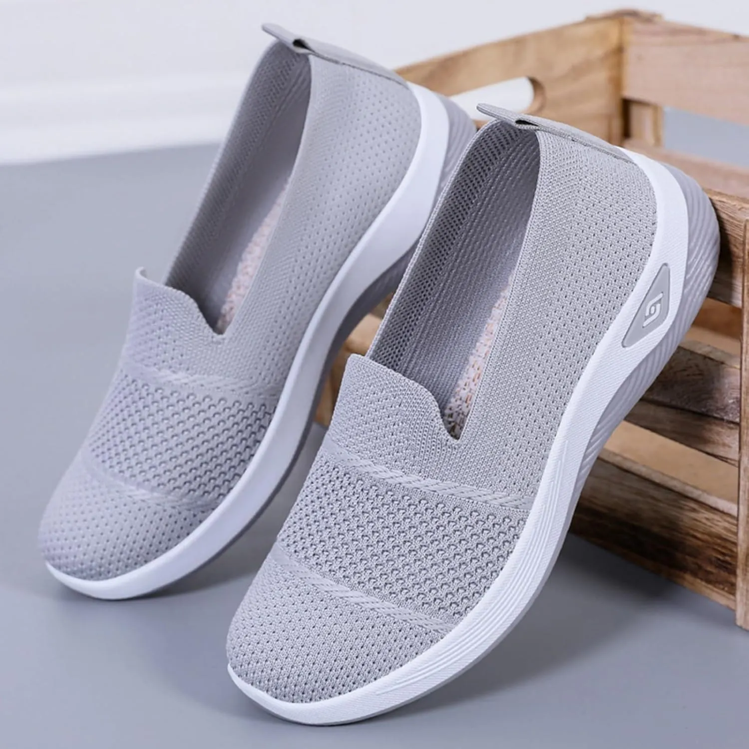 Orthopedic Sneakers for Women Summer Breathable Mesh Slip On Soft Sole Walking Shoes Lightweight Casual Comfortable Fashion Tennis Shoes with Arch Support