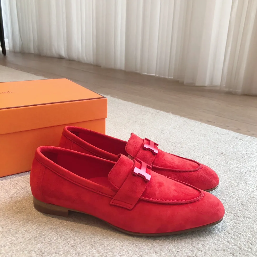 Paris Loafer Red Suede Calfskin With Signature Buckle 509350