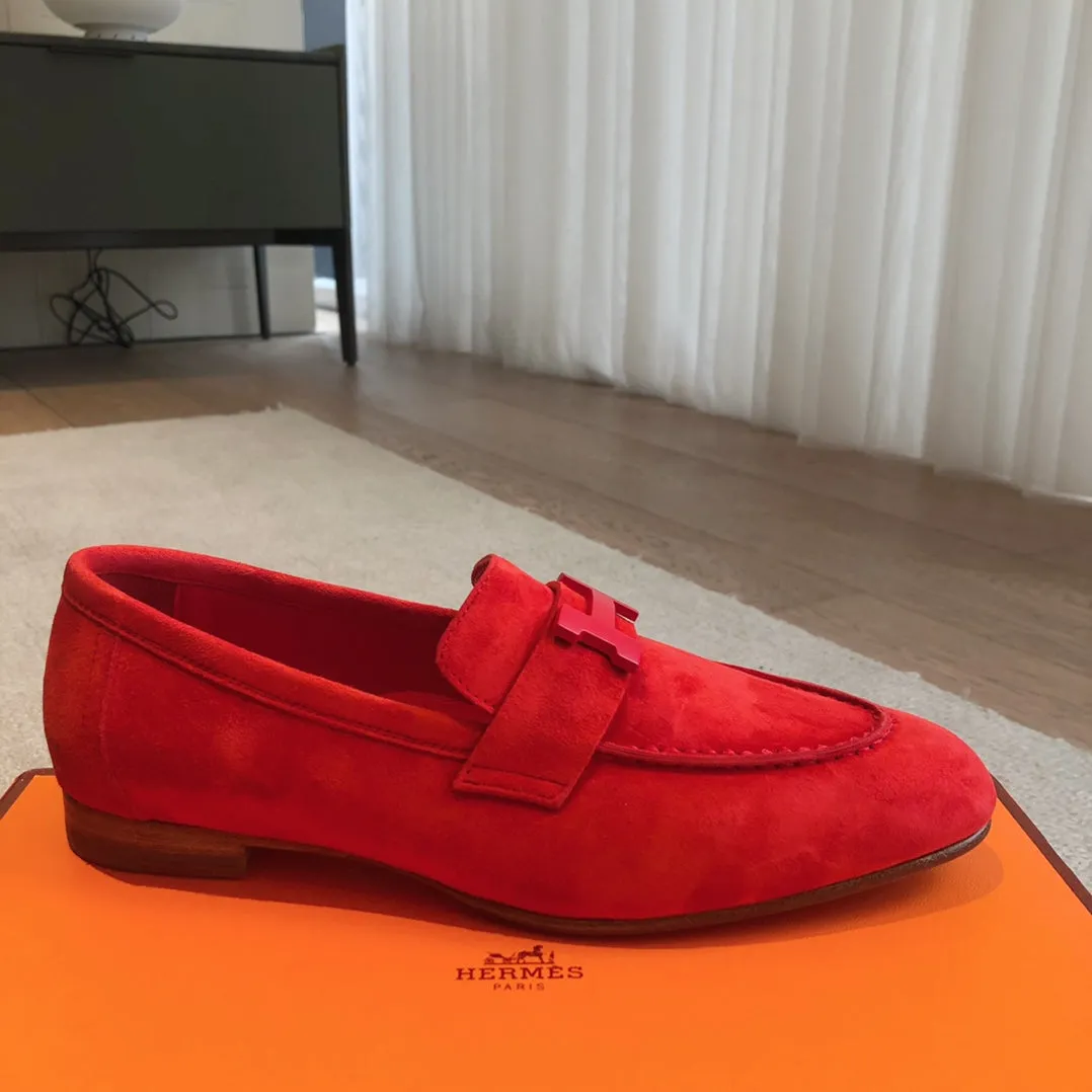 Paris Loafer Red Suede Calfskin With Signature Buckle 509350