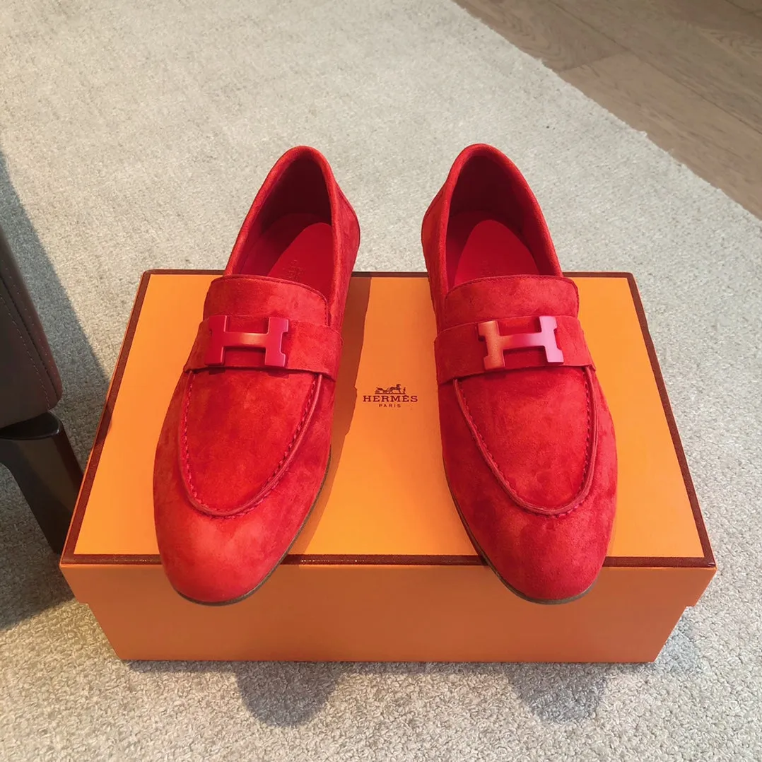 Paris Loafer Red Suede Calfskin With Signature Buckle 509350